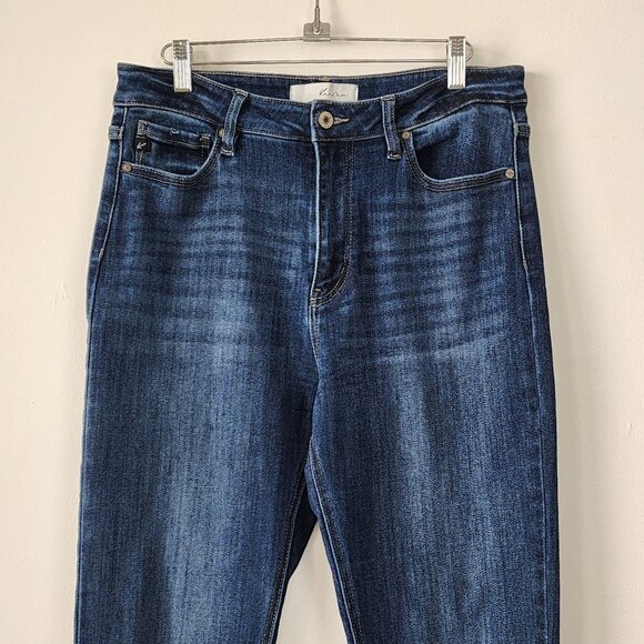 KanCan LA Constance Essentials High Rise Bootcut Jeans Side Slit Dark Wash Denim - Picture 5 of 16